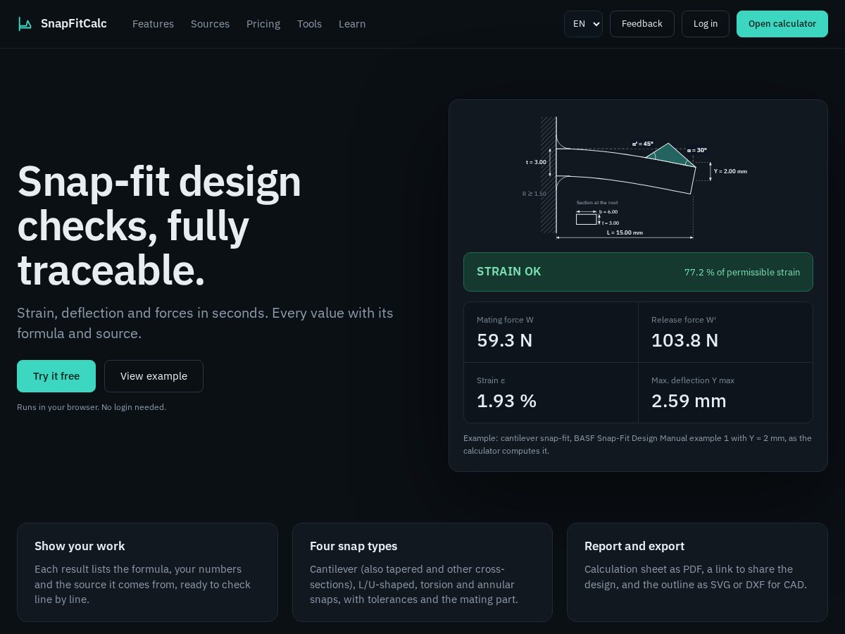 Landing-page snapshot of snapfitcalc.com