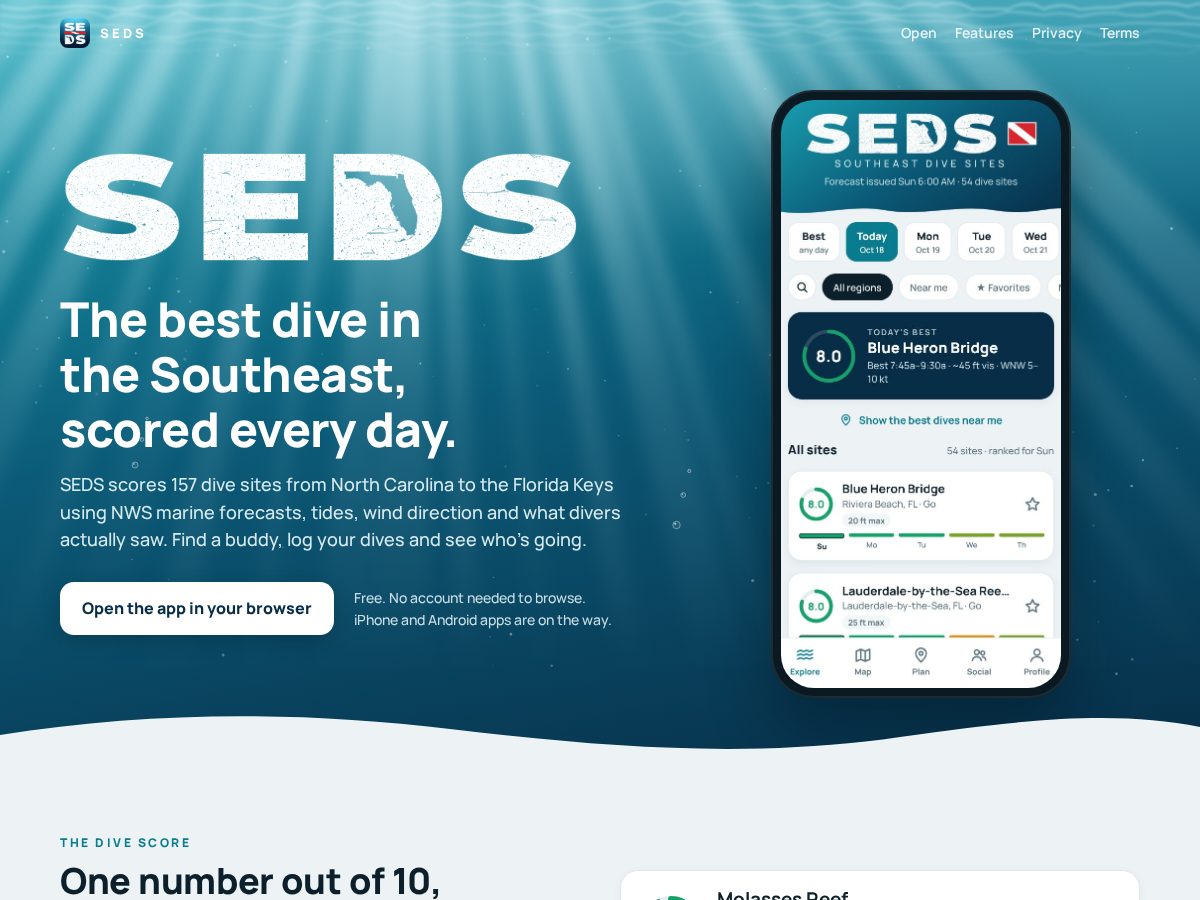 Landing-page snapshot of southeastdivesites.com