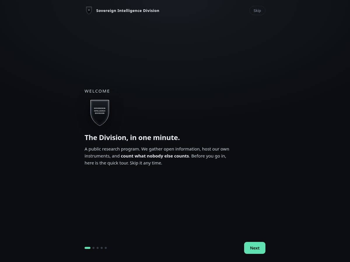 Landing-page snapshot of sovereignintelligencedivision.com