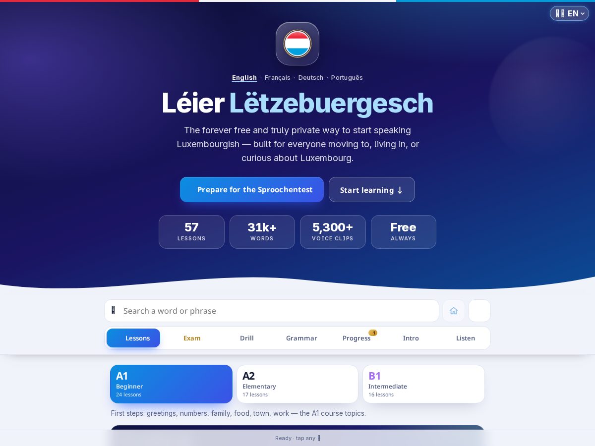 Landing-page snapshot of speakluxembourgish.com