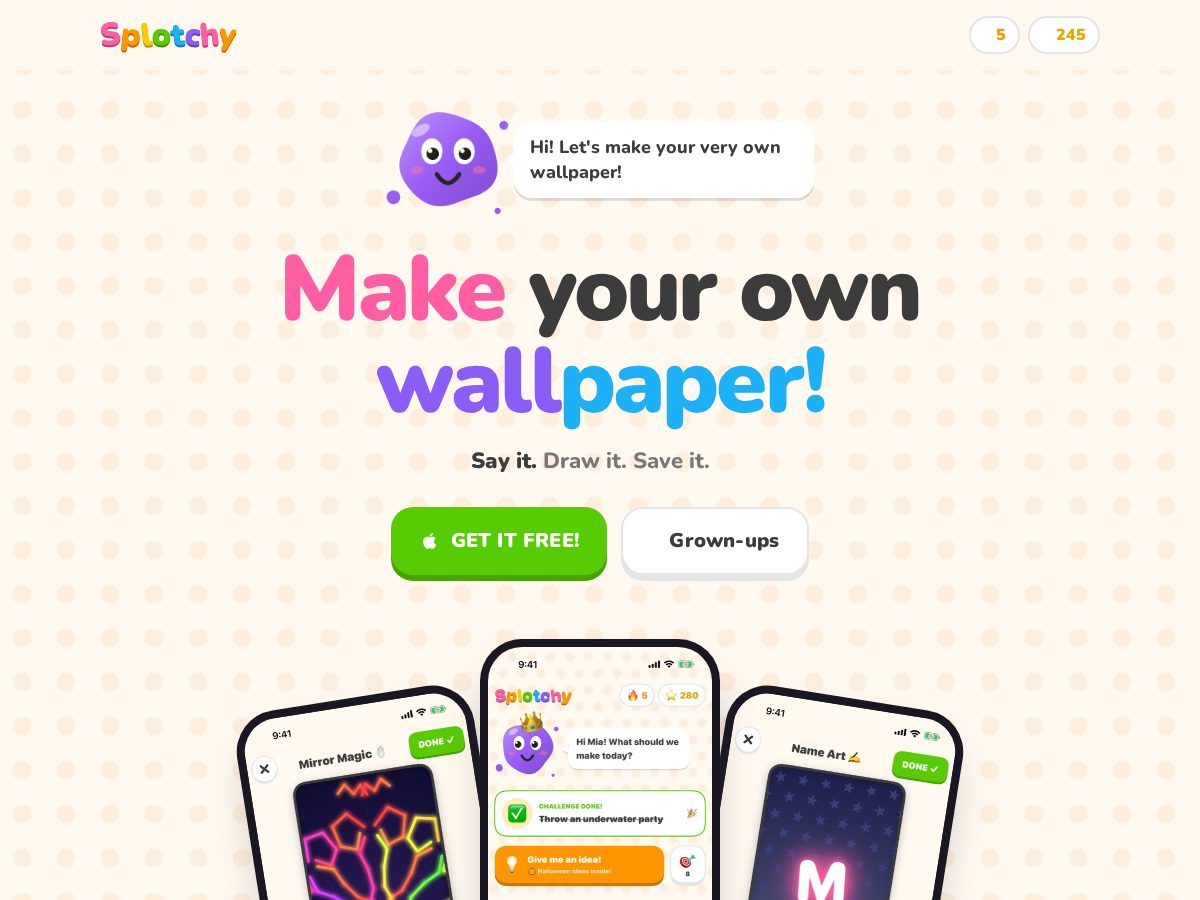 Landing-page snapshot of splotchy.app