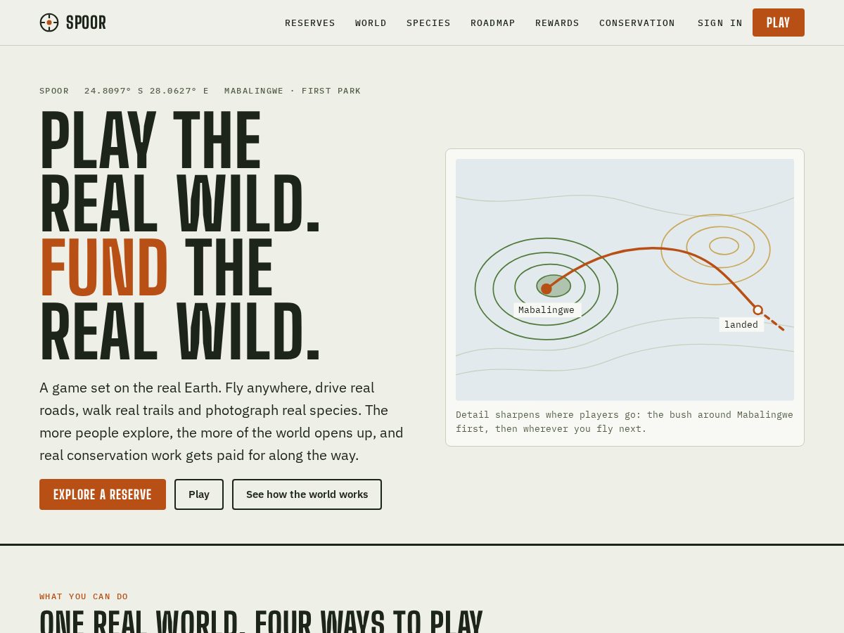 Landing-page snapshot of spoor.earth