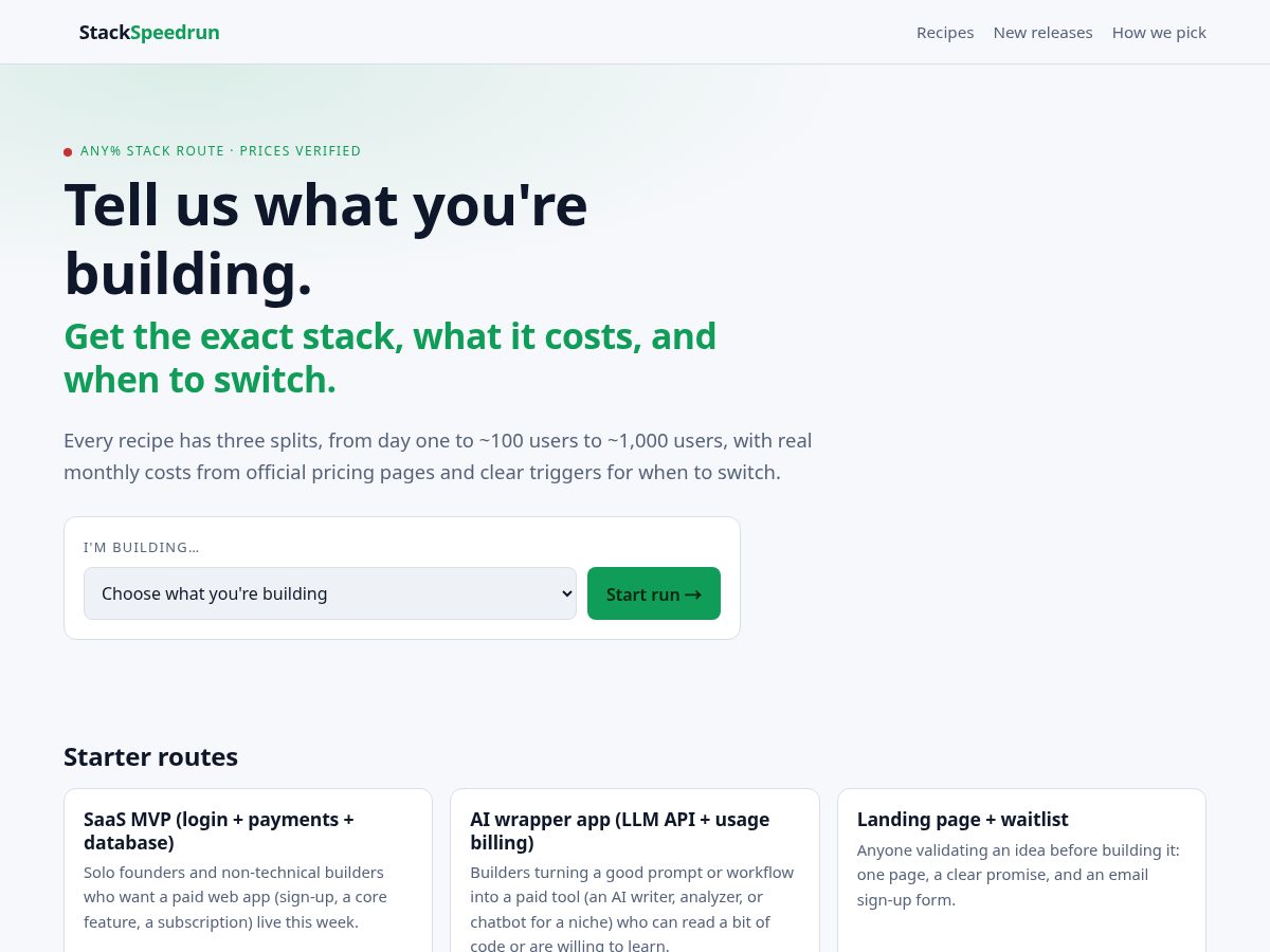 Landing-page snapshot of stackspeedrun.com
