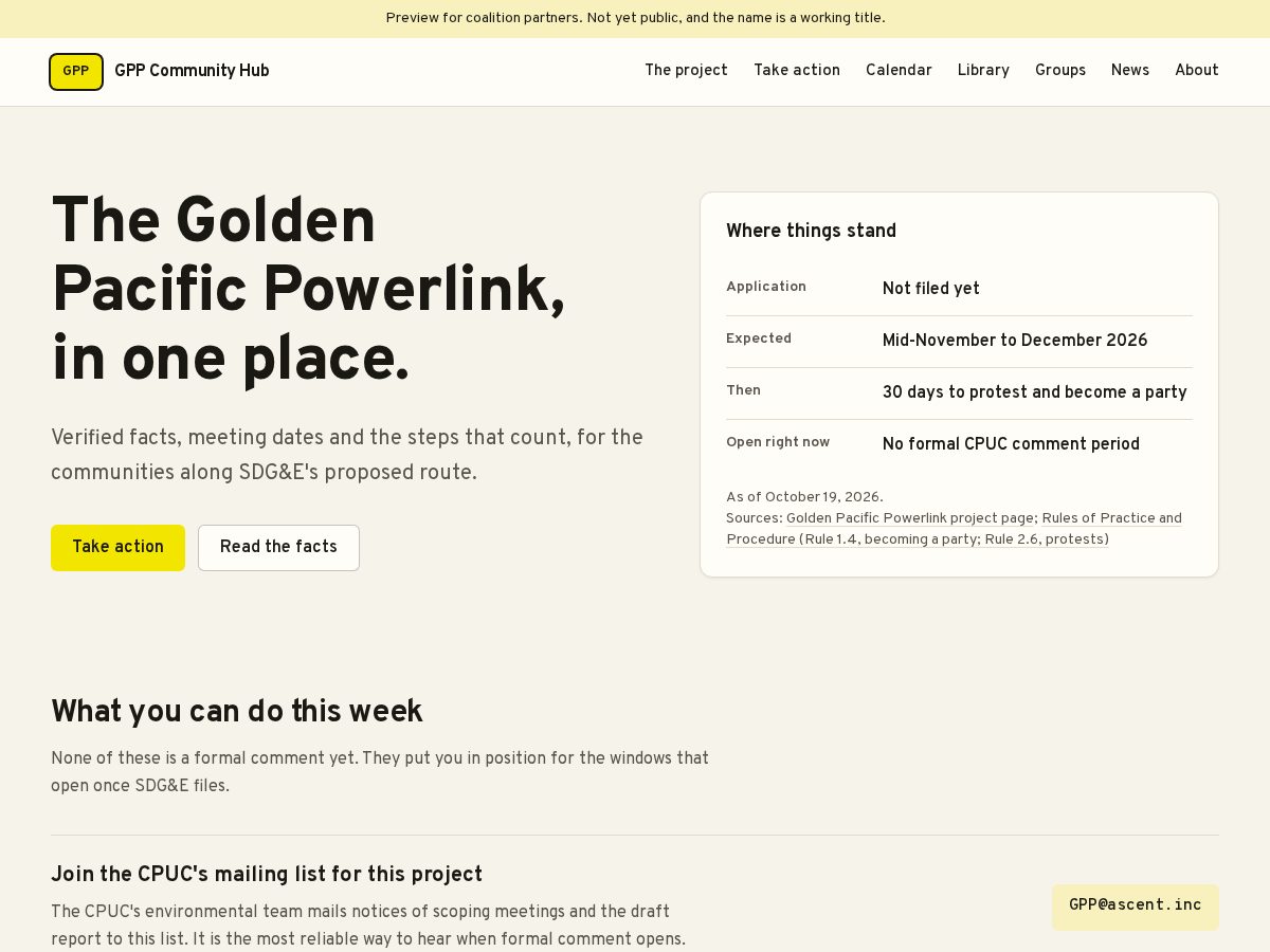 Landing-page snapshot of stopgoldenpacific.org