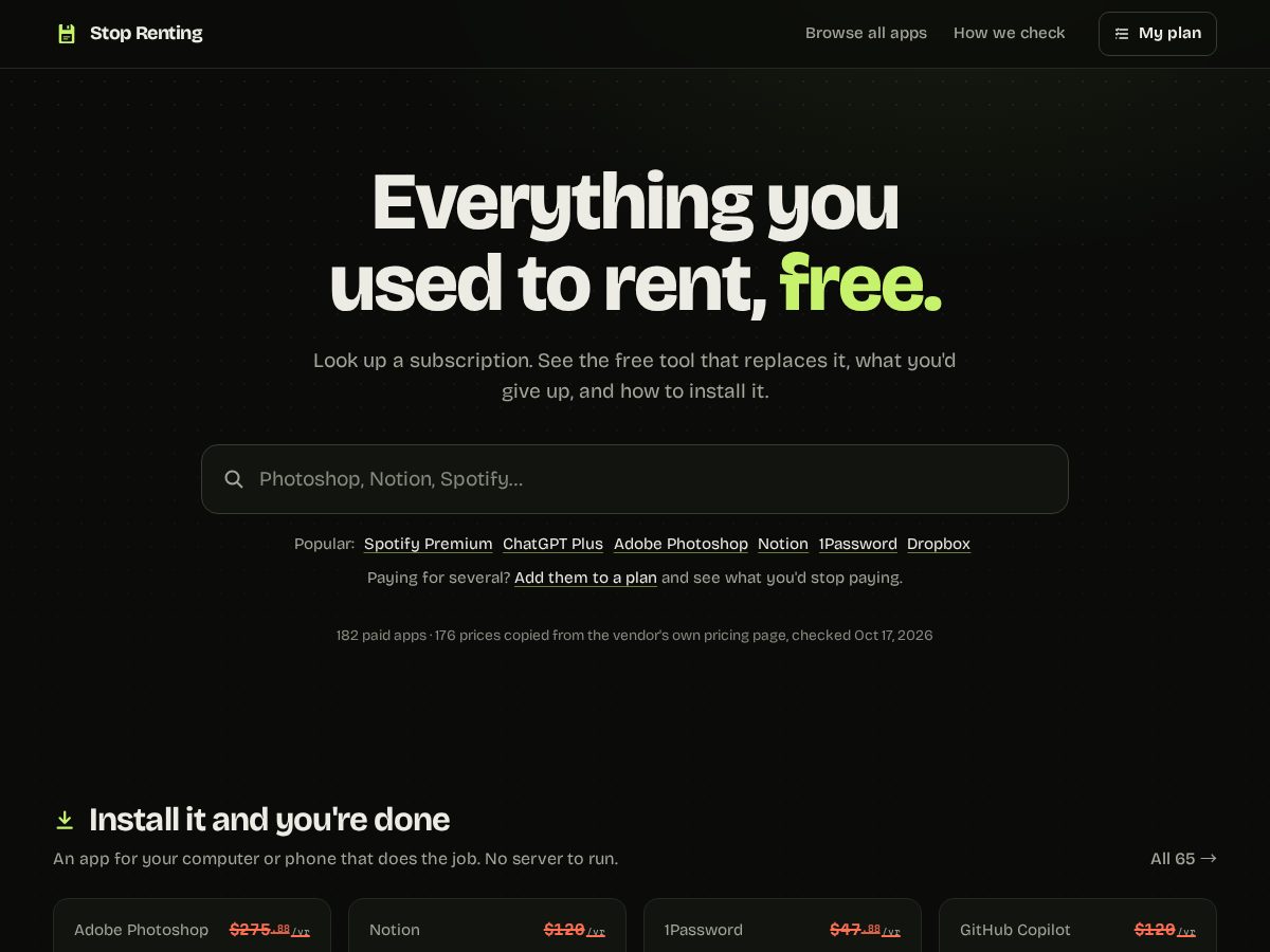 Landing-page snapshot of stoprenting.dev