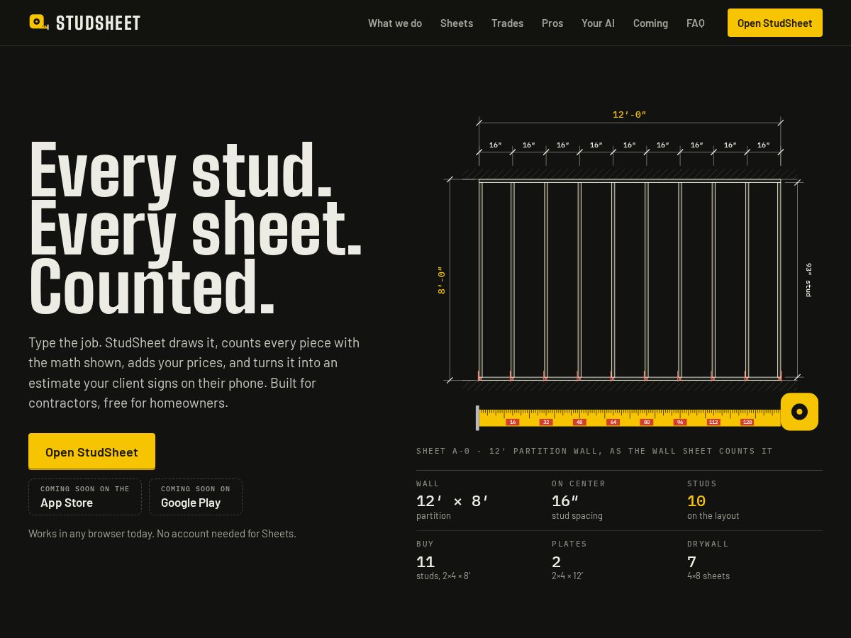 Landing-page snapshot of studsheet.com