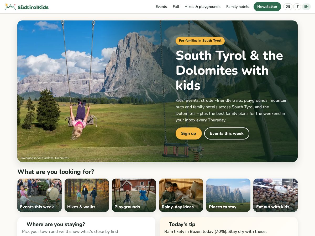 Landing-page snapshot of suedtirolkids.com