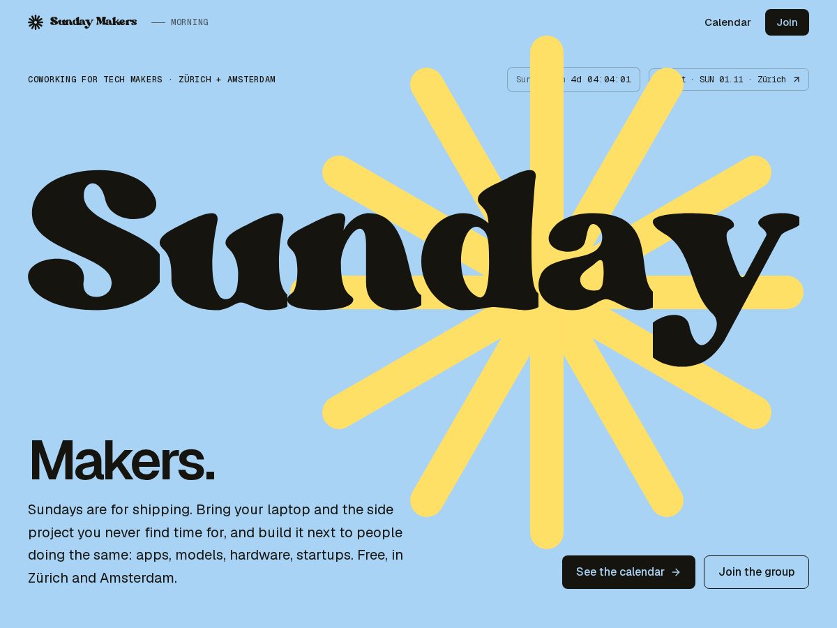 Landing-page snapshot of sundaymakers.club