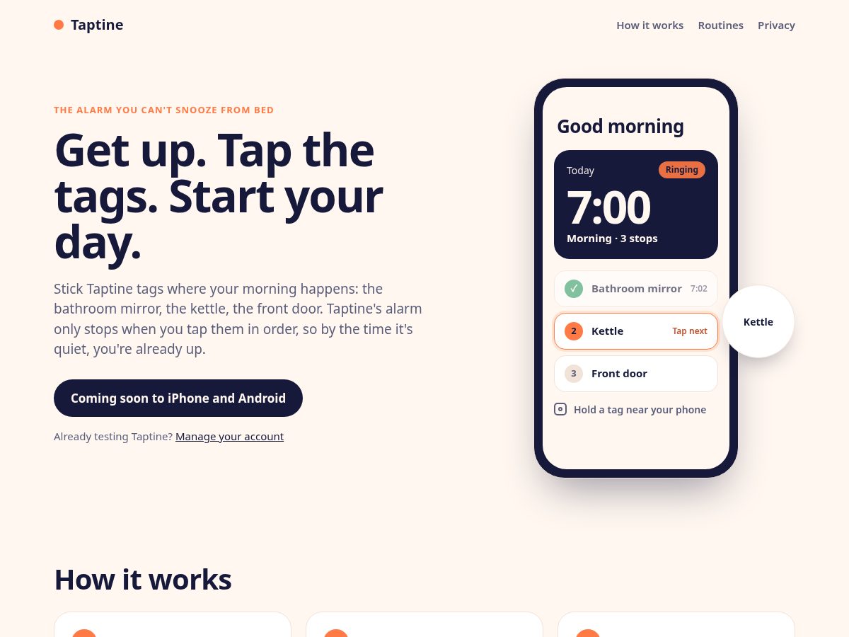 Landing-page snapshot of taptine.app