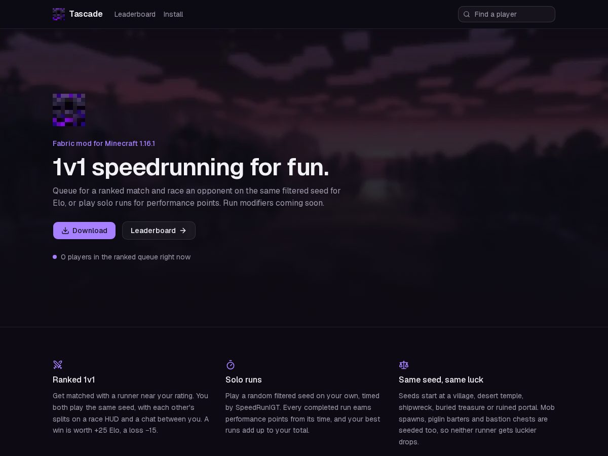 Landing-page snapshot of tascade.net