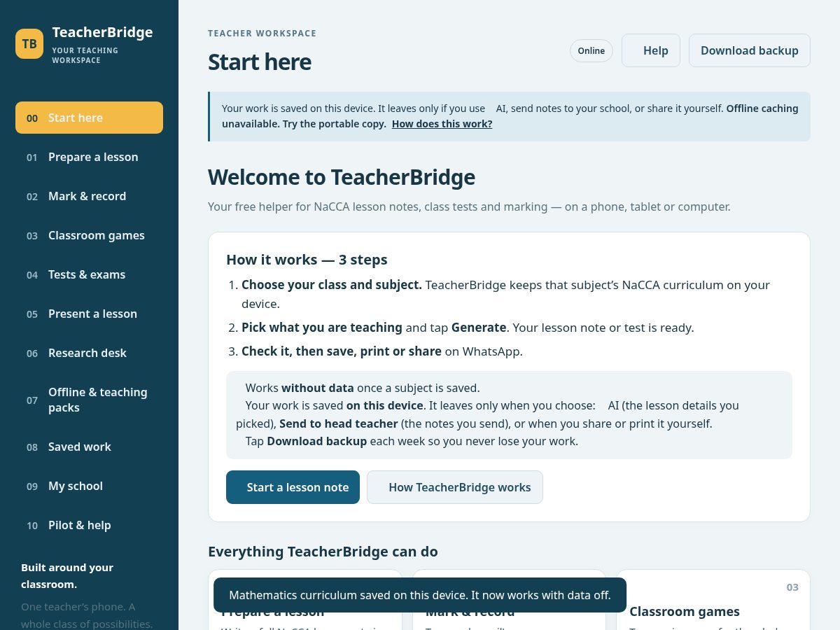 Landing-page snapshot of teacherbridge.app