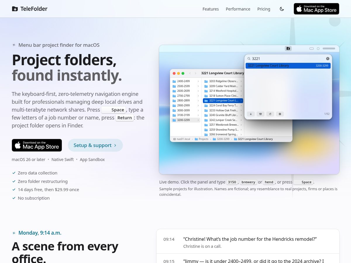Landing-page snapshot of telefolder.com