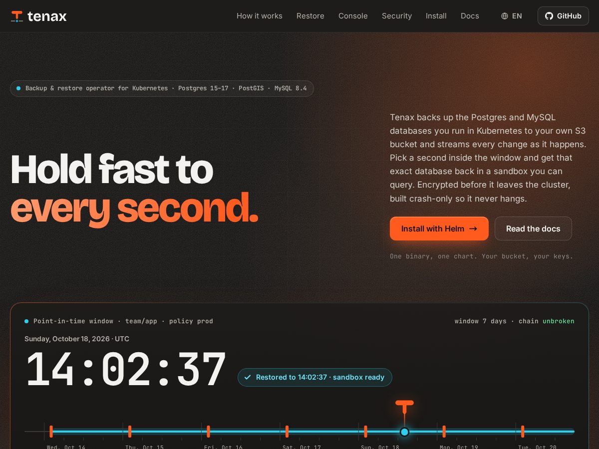 Landing-page snapshot of tenax.run