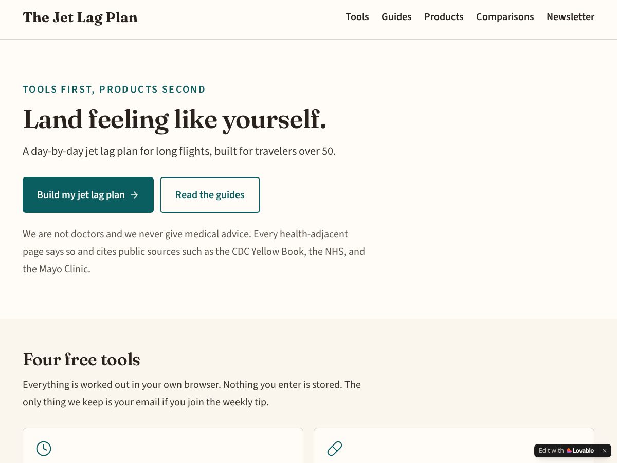 Landing-page snapshot of thejetlagplan.com
