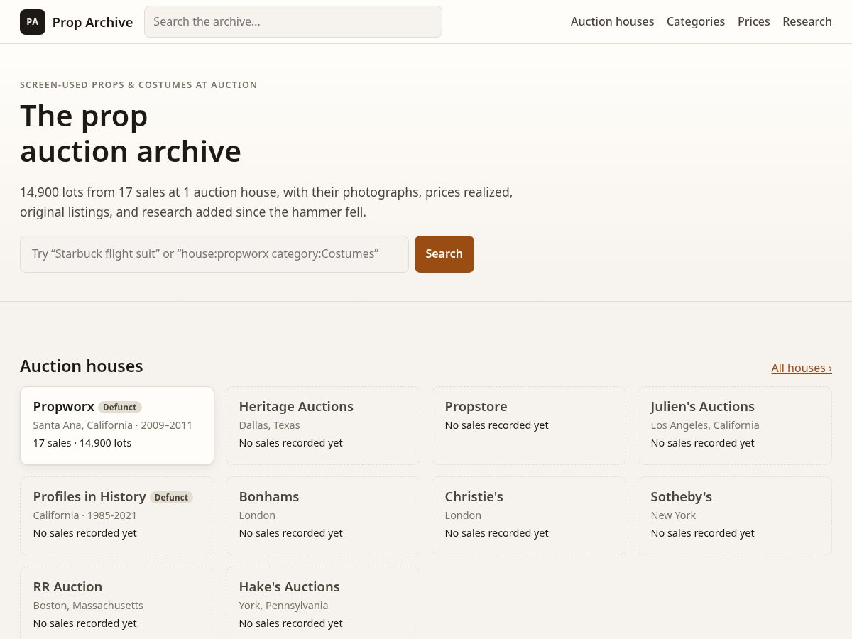 Landing-page snapshot of theproparchive.com
