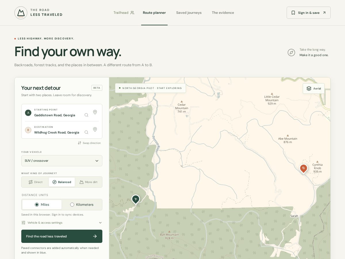 Landing-page snapshot of theroadlesstraveled.rocks