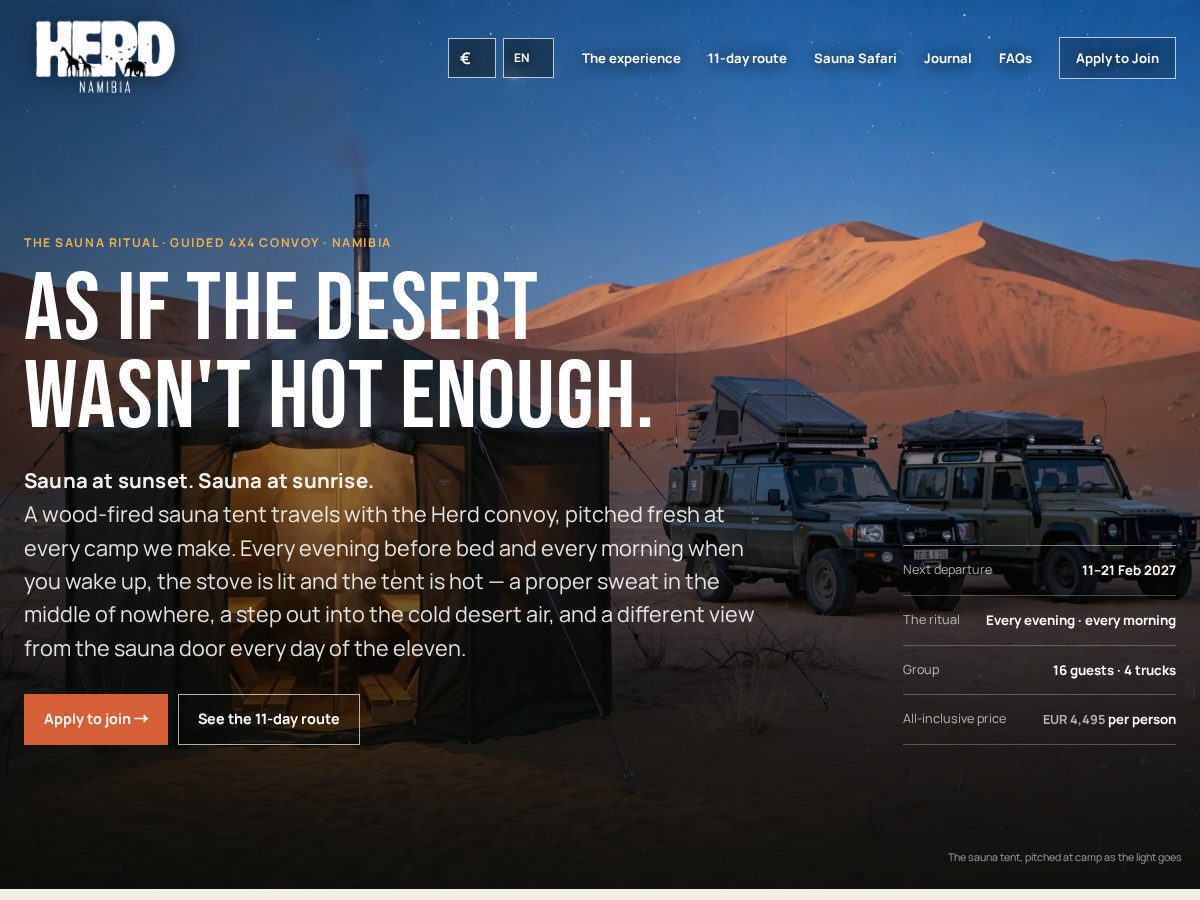 Landing-page snapshot of thesaunasafari.com