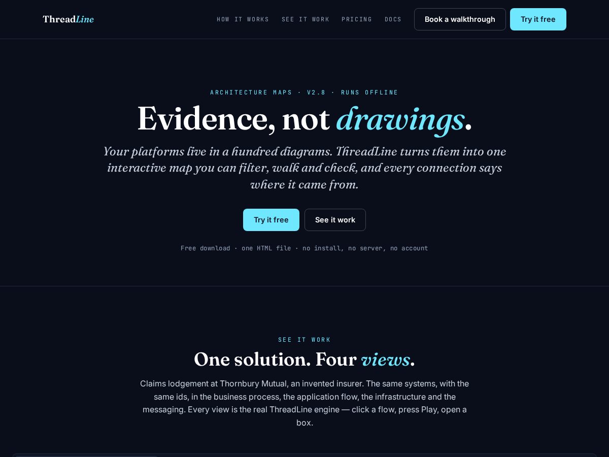 Landing-page snapshot of threadline.studio