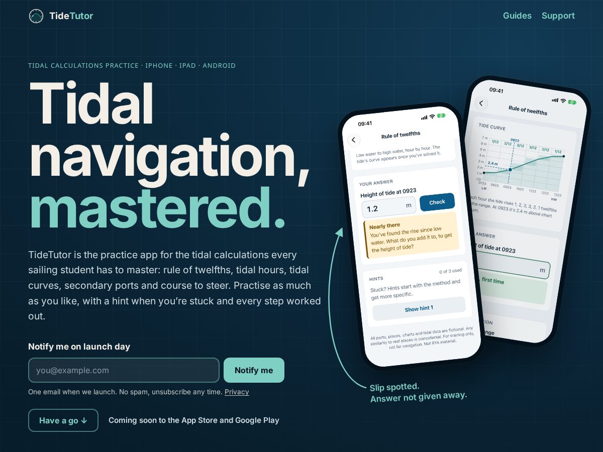 Landing-page snapshot of tidetutor.com