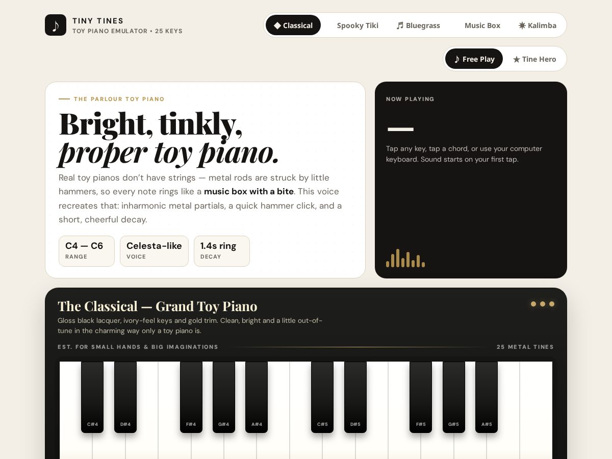 Landing-page snapshot of tinytines.com