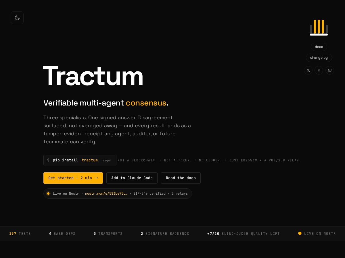 Landing-page snapshot of tractum.dev