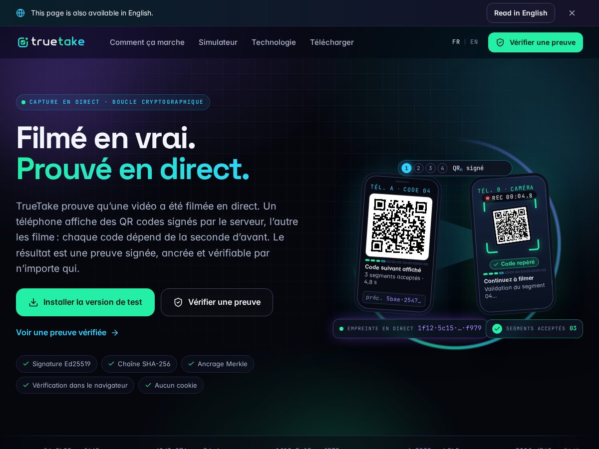 Landing-page snapshot of truetake.net