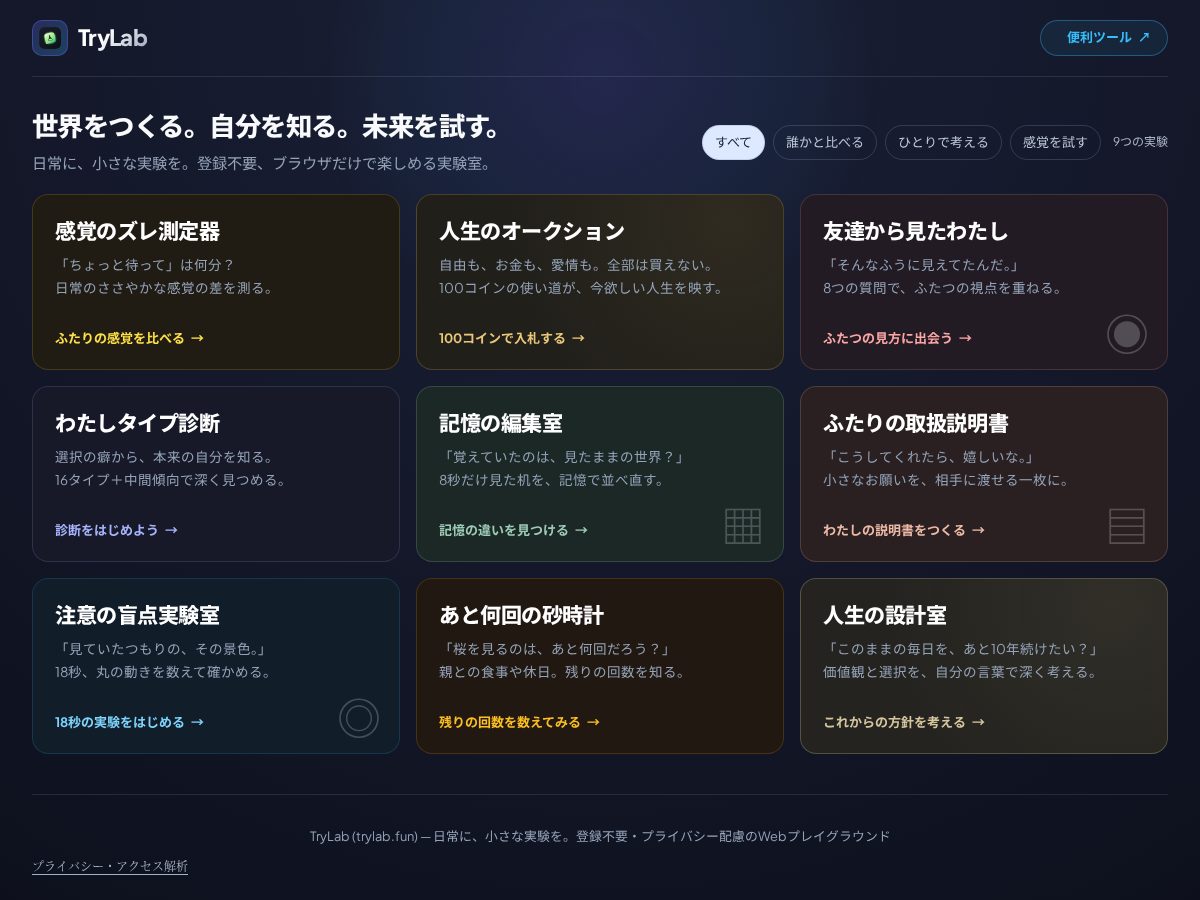 Landing-page snapshot of trylab.fun
