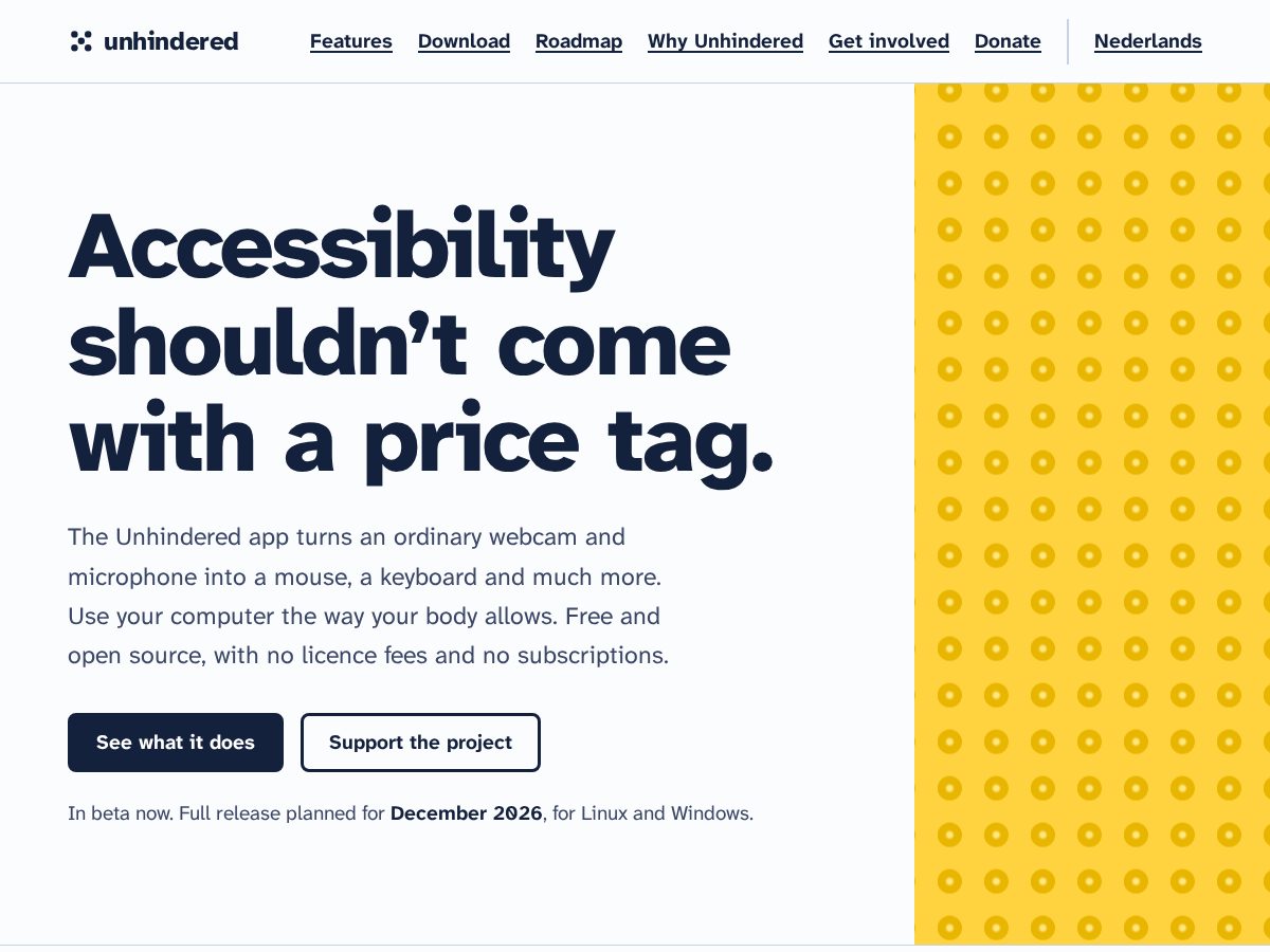 Landing-page snapshot of unhindered.tech