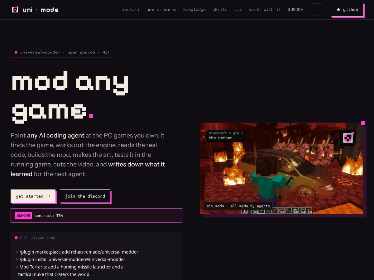 Landing-page snapshot of unimode.fun