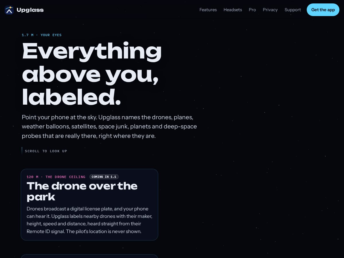 Landing-page snapshot of upglass.app