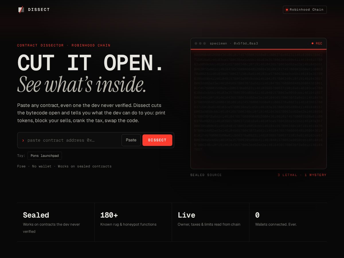 Landing-page snapshot of usedissect.xyz