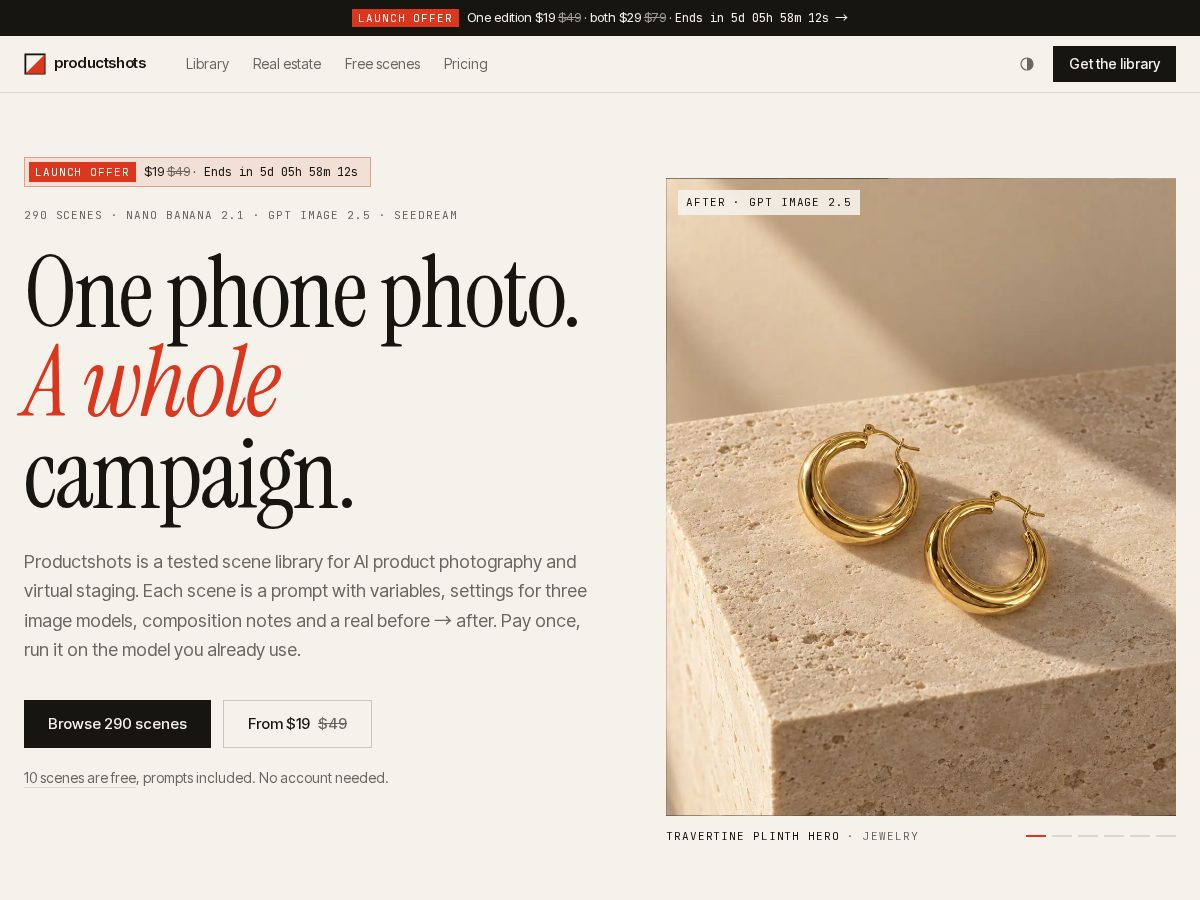 Landing-page snapshot of useproductshots.com