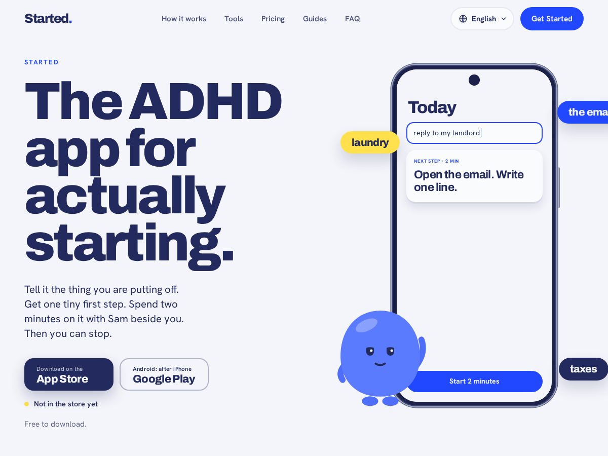 Landing-page snapshot of usestarted.com