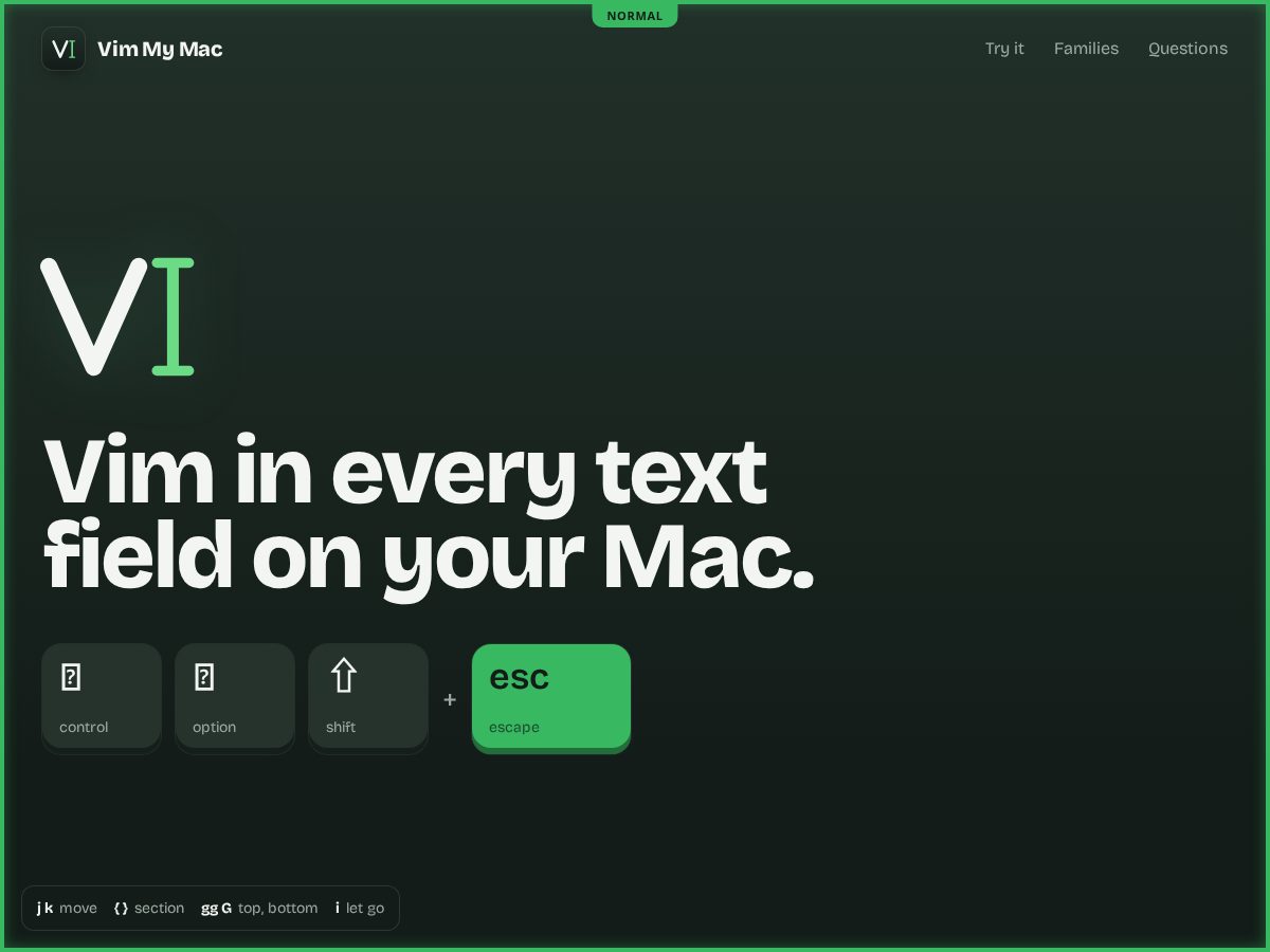 Landing-page snapshot of vimmymac.app
