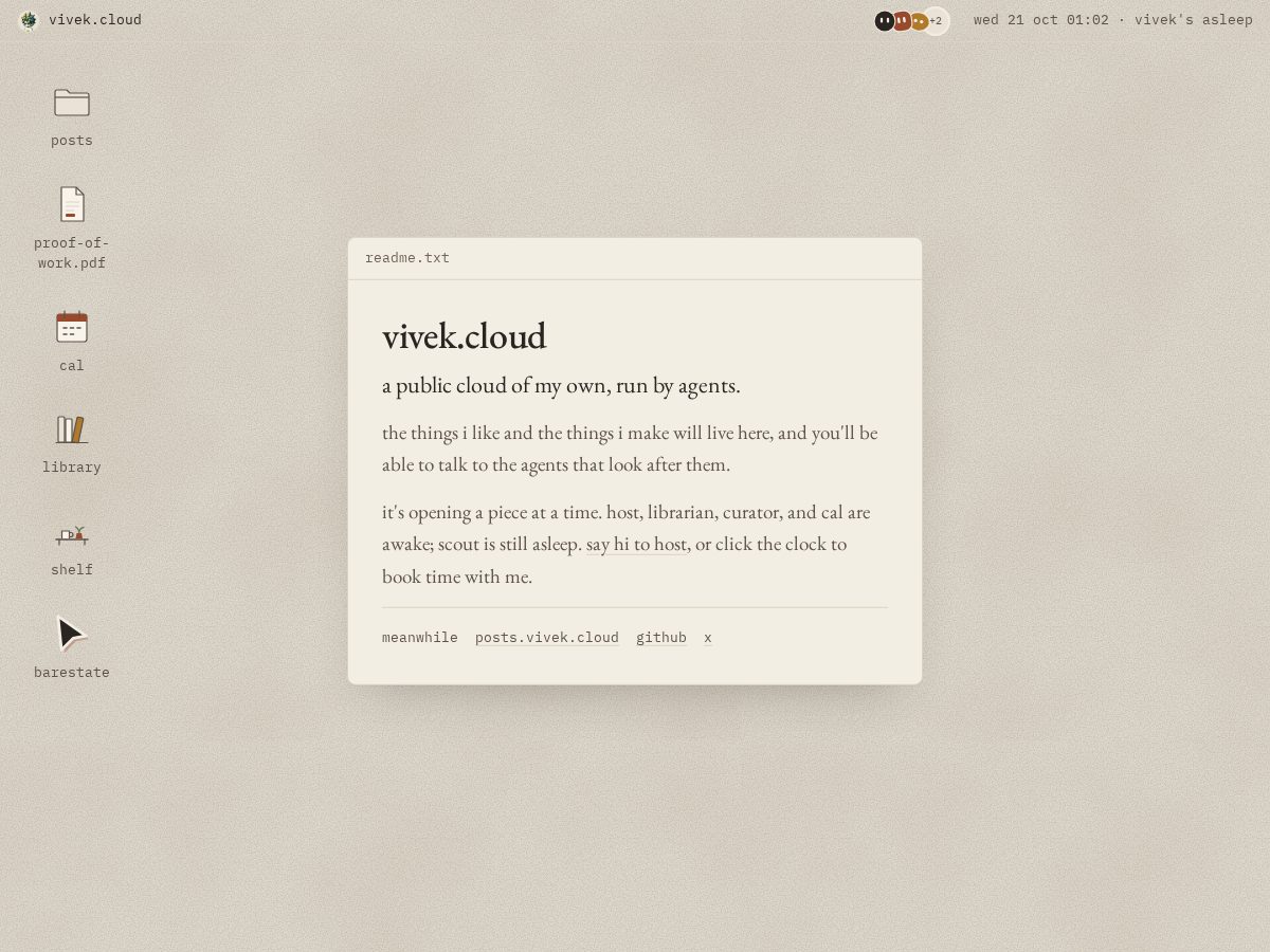 Landing-page snapshot of vivek.cloud