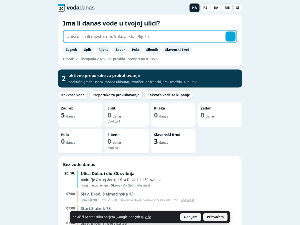 Landing-page snapshot of vodadanas.com