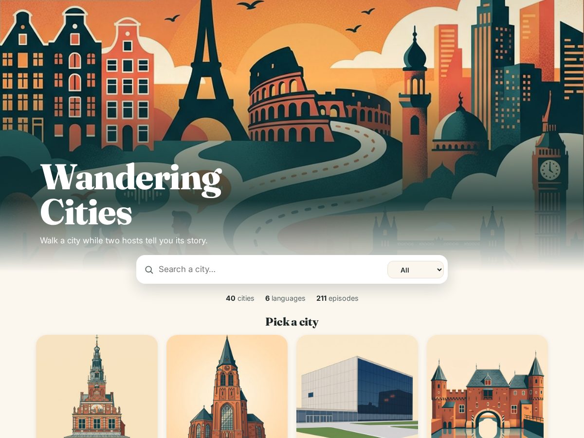 Landing-page snapshot of wanderingcities.com