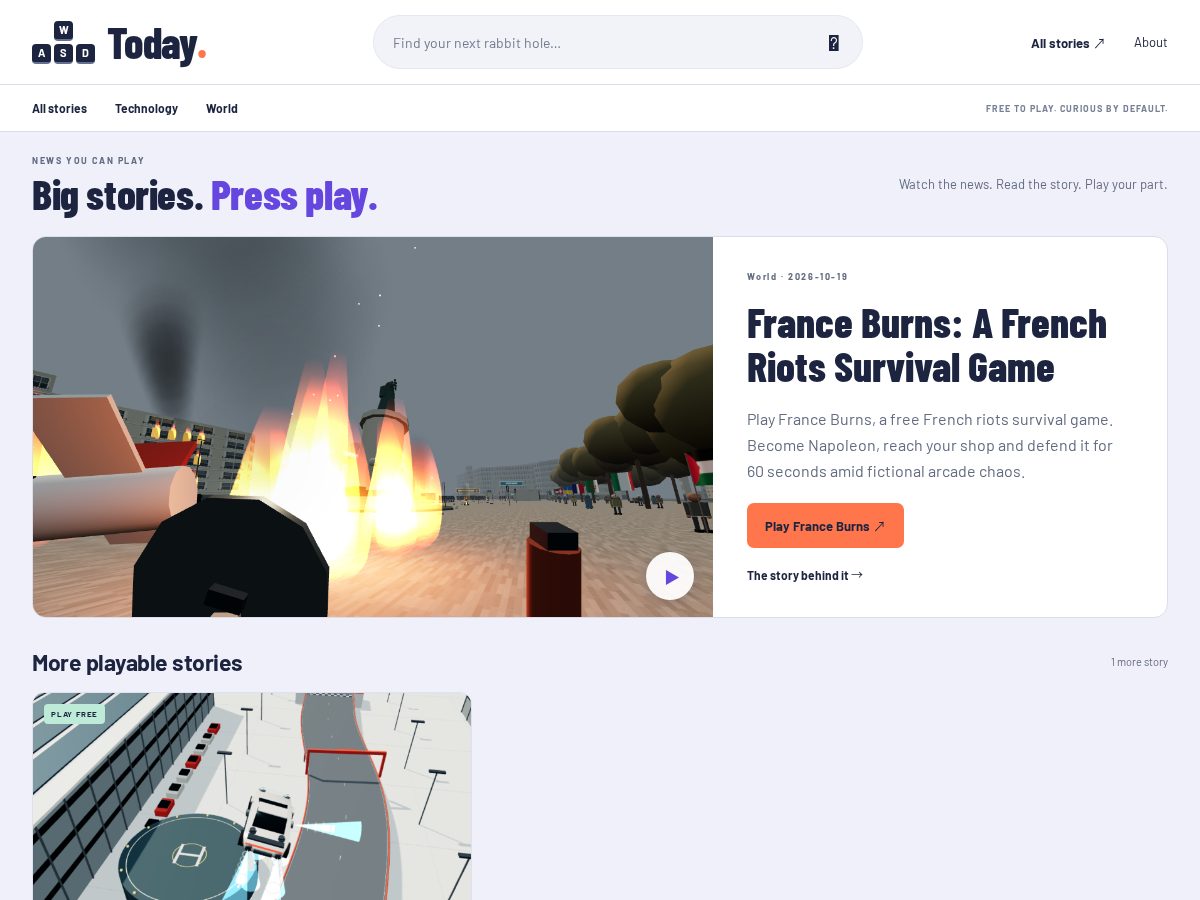 Landing-page snapshot of wasdtoday.com