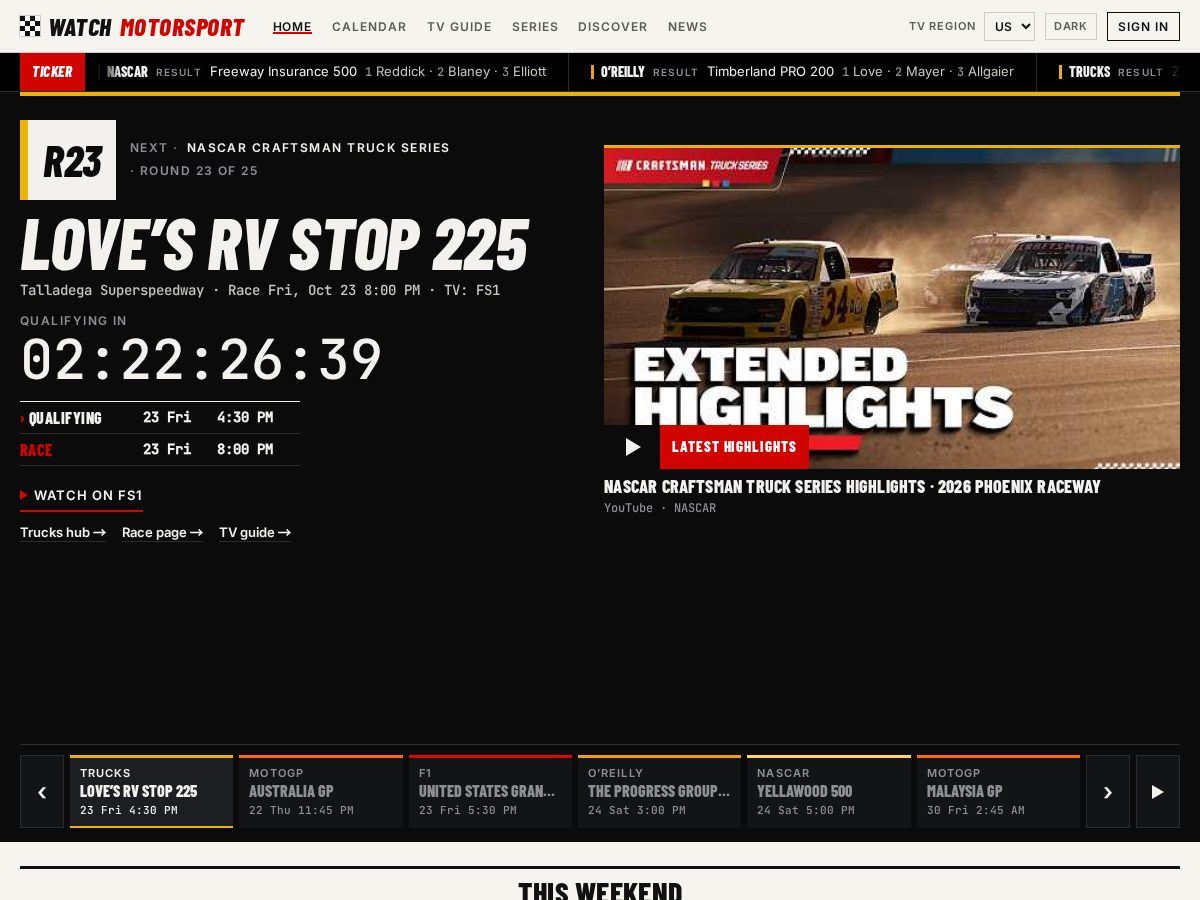 Landing-page snapshot of watchmotorsport.com