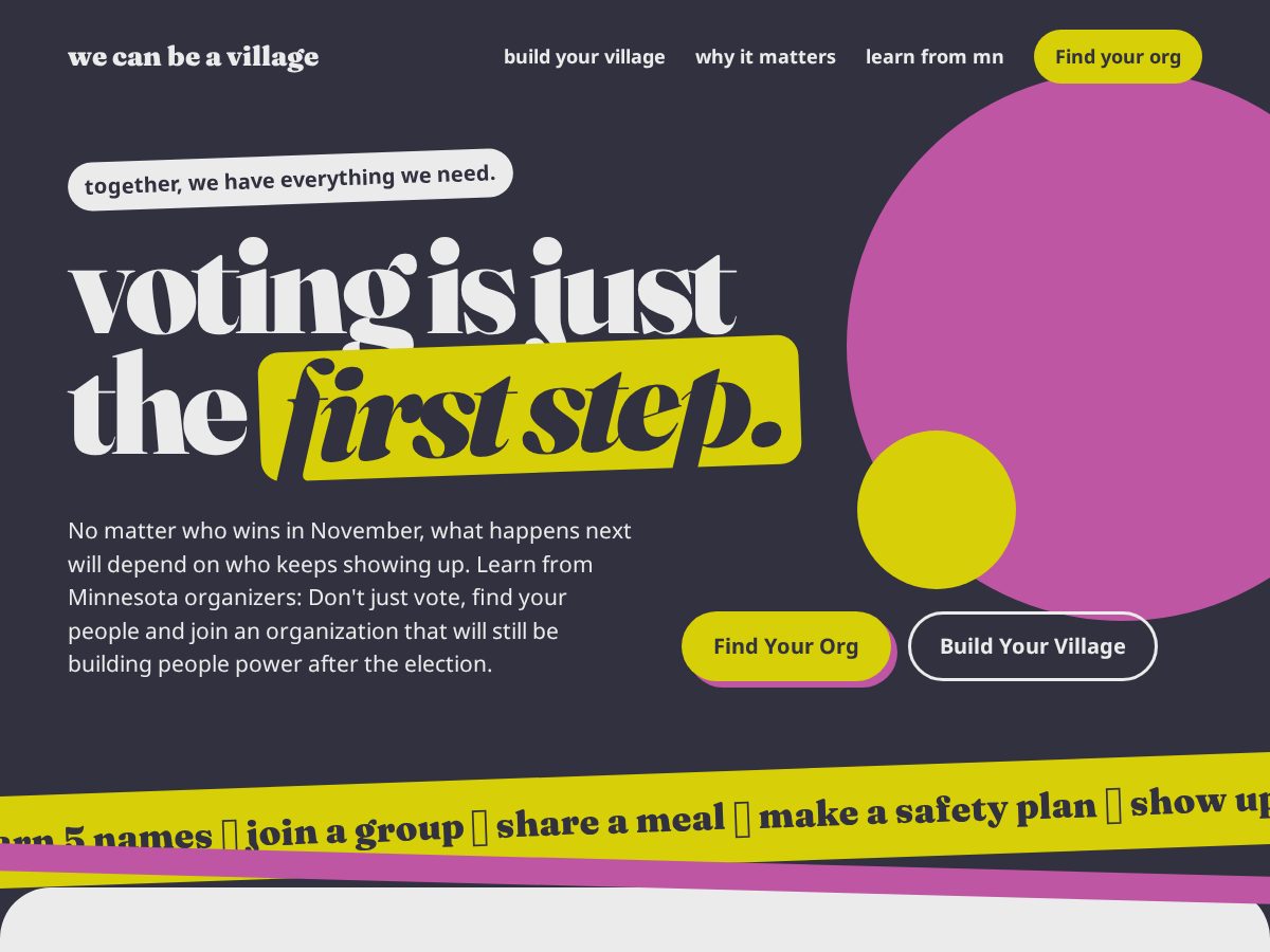 Landing-page snapshot of wecanbeavillage.com