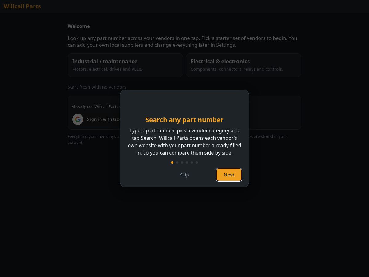 Landing-page snapshot of willcallparts.com
