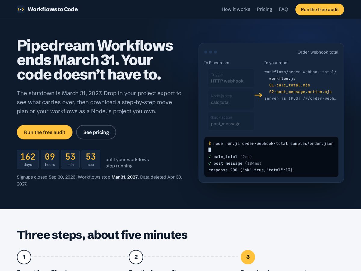 Landing-page snapshot of workflowstocode.com