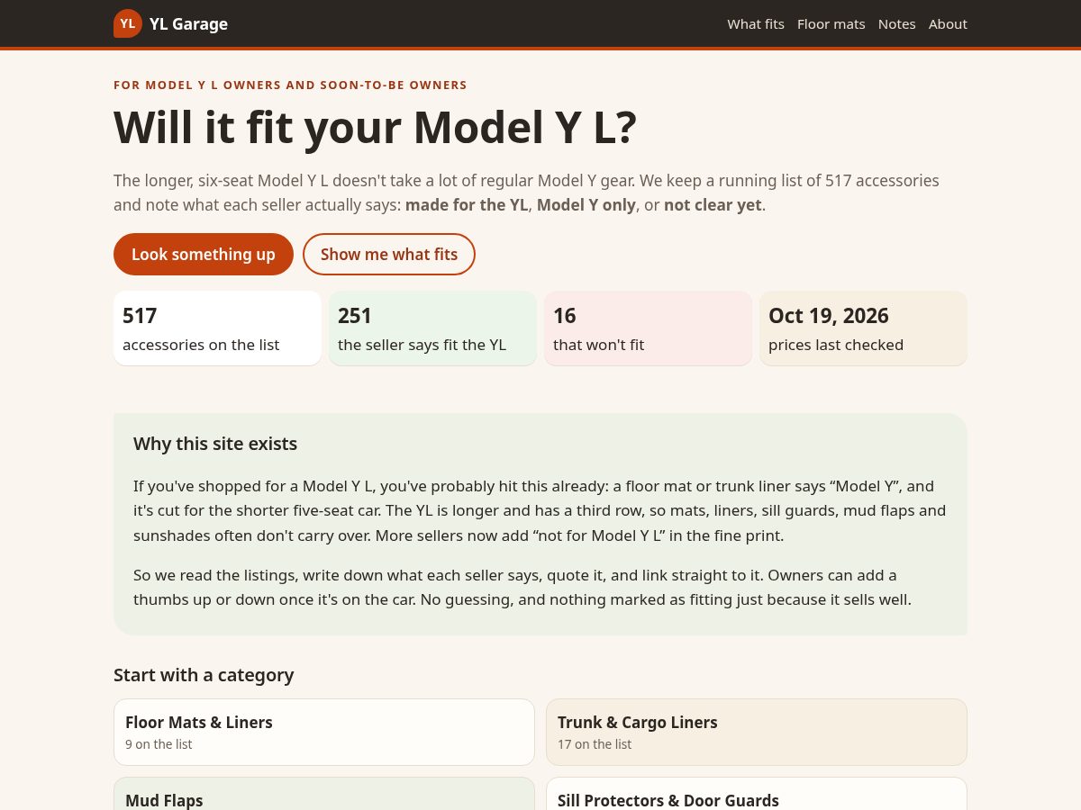 Landing-page snapshot of ylgarage.com