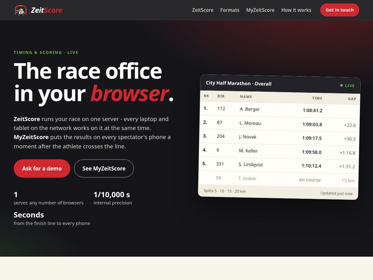 Landing-page snapshot of zeitscore.com