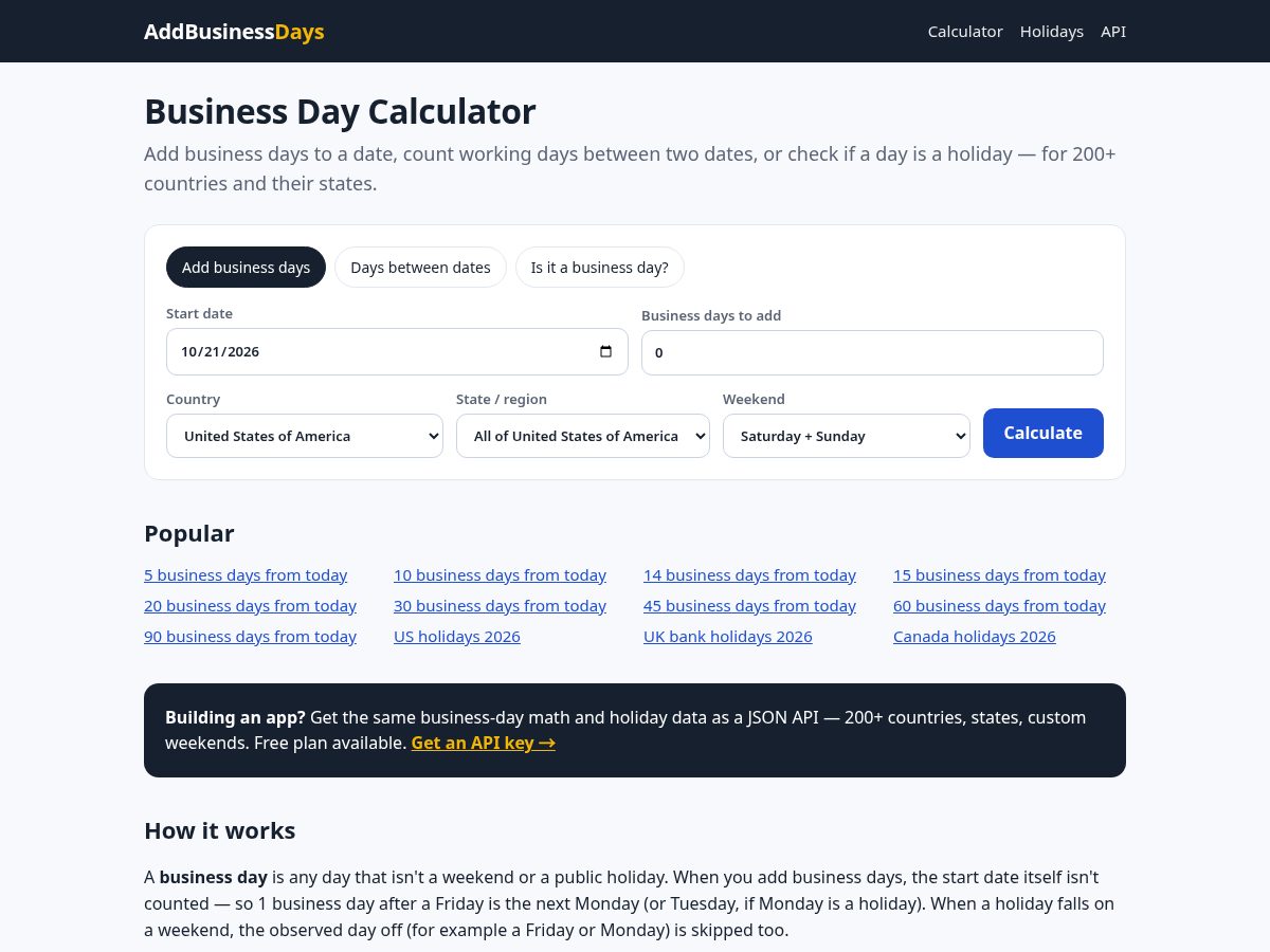 Landing-page snapshot of addbusinessdays.com