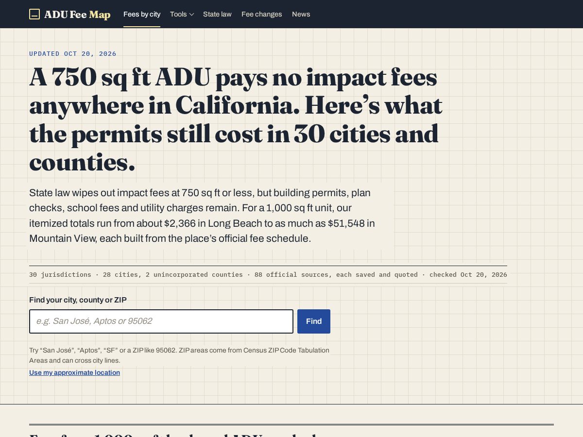 Landing-page snapshot of adufeemap.com