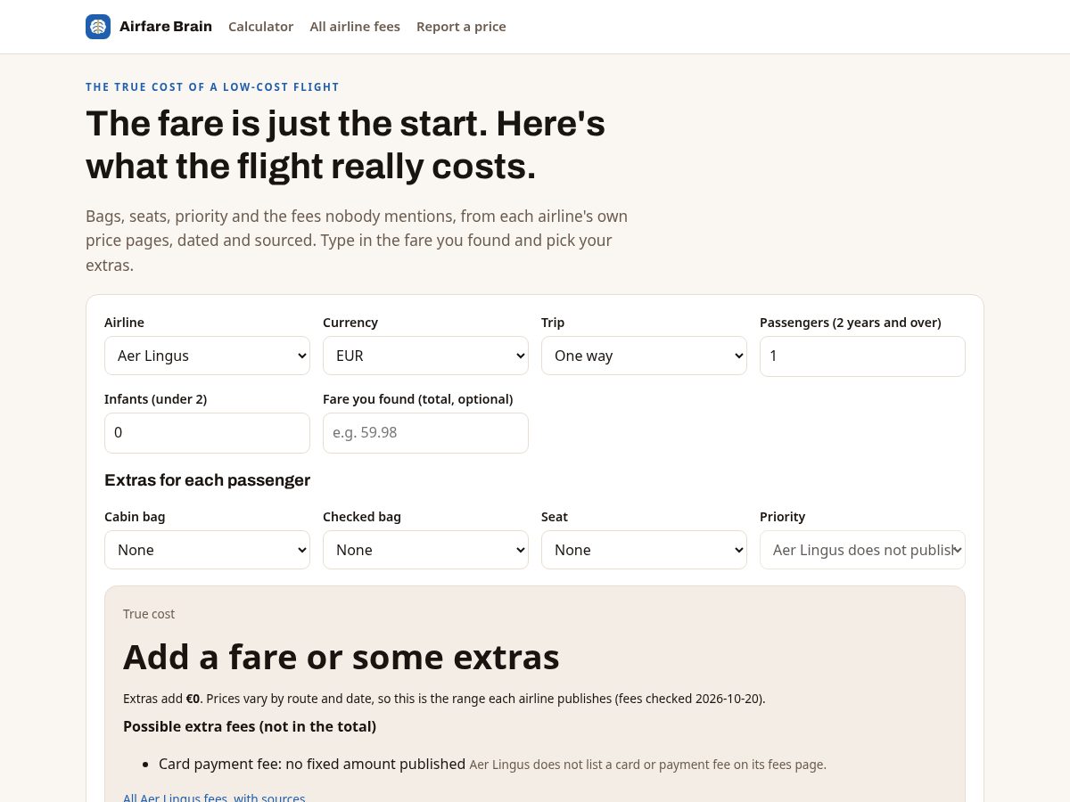 Landing-page snapshot of airfarebrain.com