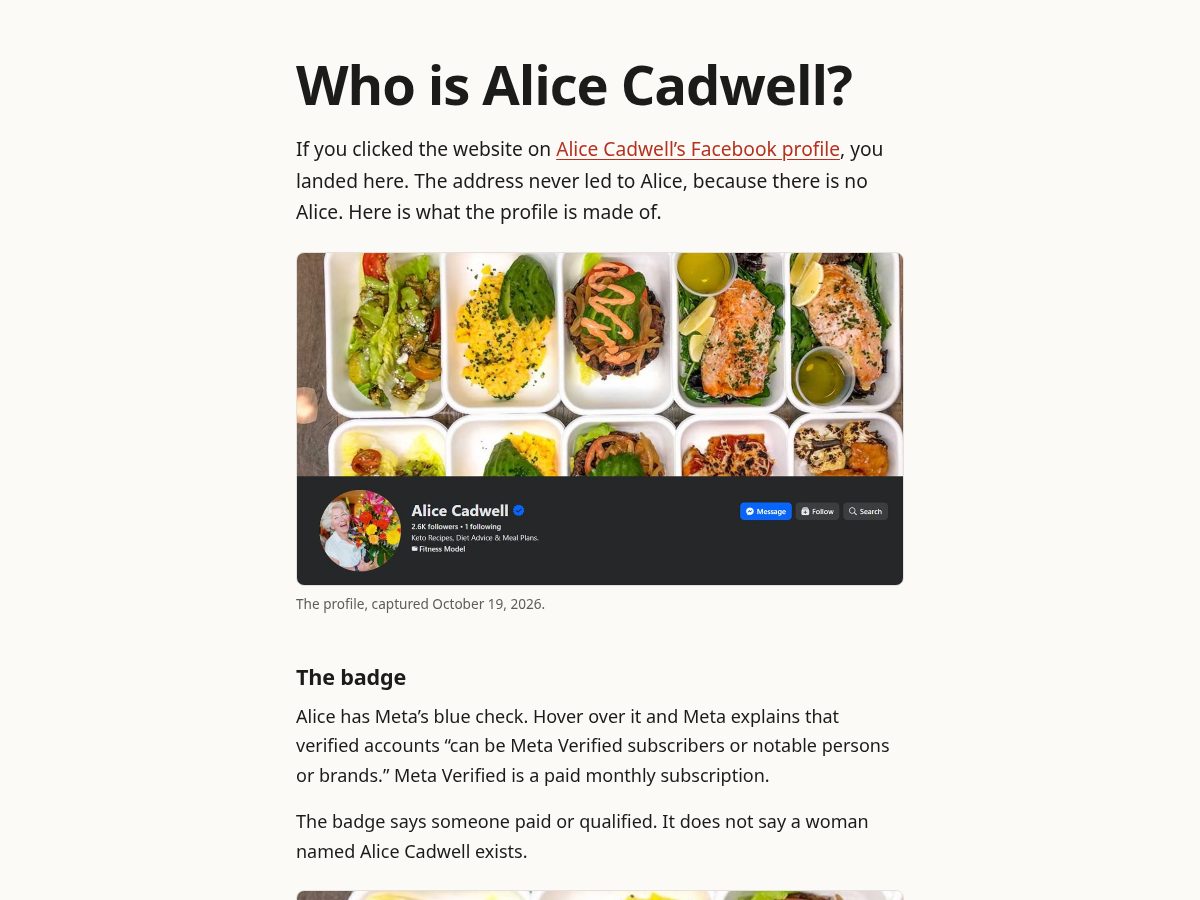 Landing-page snapshot of alicecadwell.com