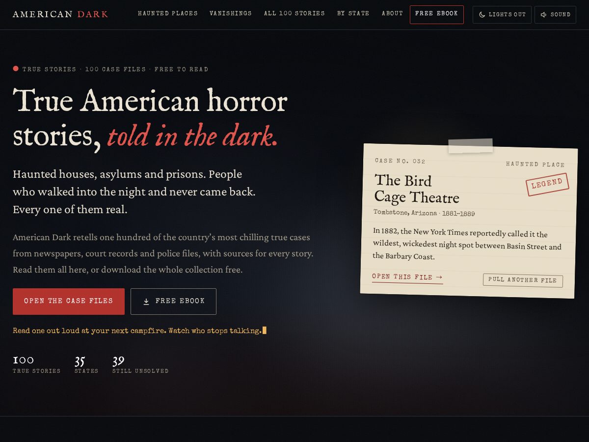 Landing-page snapshot of americandarkbook.site