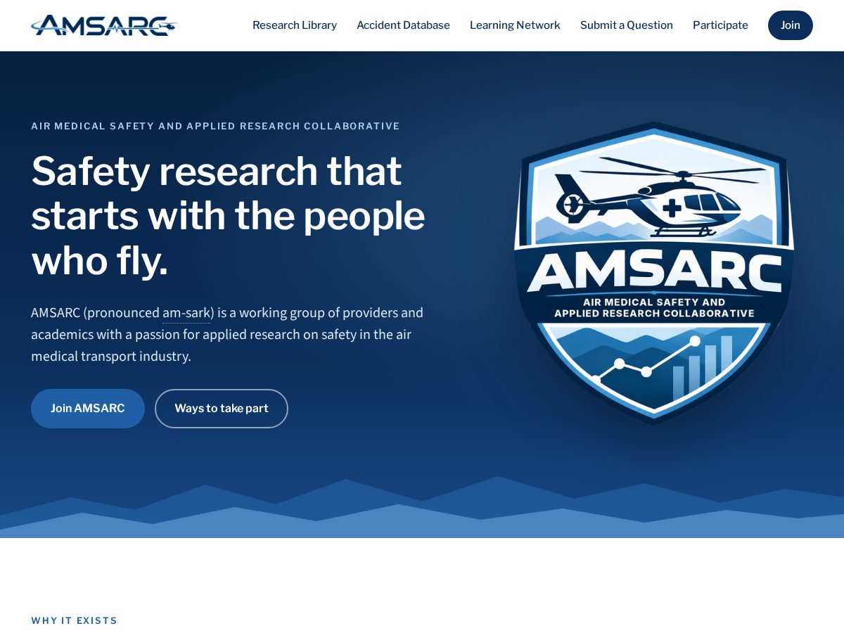 Landing-page snapshot of amsarc.com